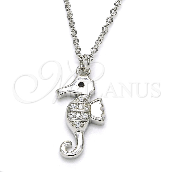 Sterling Silver Pendant Necklace, with White and Black Cubic Zirconia, Polished, Rhodium Finish, 04.336.0122.16 (02 MM Thickness, 16 Inches Length)