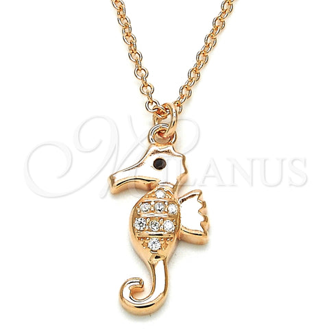 Sterling Silver Pendant Necklace, with White and Black Cubic Zirconia, Polished, Rose Gold Finish, 04.336.0122.1.16 (02 MM Thickness, 16 Inches Length)