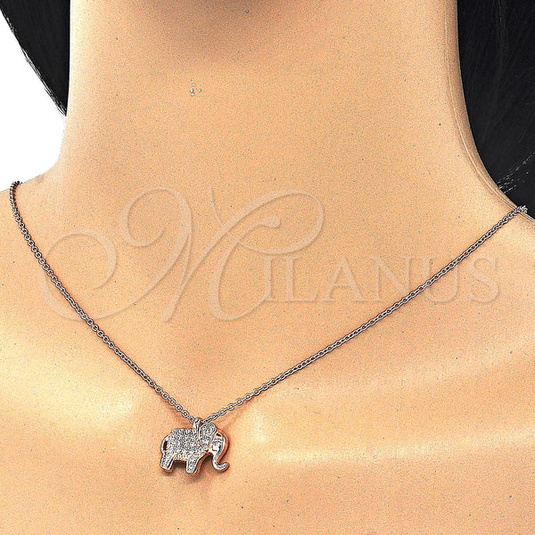 Sterling Silver Necklace — Pendant Necklace Elephant Design with White Cubic Zirconia — main product view — SKU 125863 | Plata 925 collar — Pendant Necklace Elephant diseño with blanco Cubic Zirconia — SKU 125863