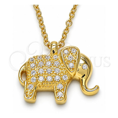 Sterling Silver Pendant Necklace, Elephant Design, with White Cubic Zirconia, Polished, Golden Finish, 04.336.0123.2.16 (02 MM Thickness, 16 Inches Length)