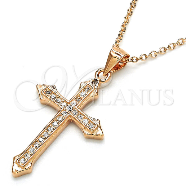 Sterling Silver Pendant Necklace, Cross Design, with White Cubic Zirconia, Polished, Rose Gold Finish, 04.336.0124.1.16 (01 MM Thickness, 16 Inches Length)