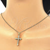 Sterling Silver Pendant Necklace, Cross Design, with White Cubic Zirconia, Polished, Golden Finish, 04.336.0124.2.16 (01 MM Thickness, 16 Inches Length)