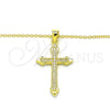 Sterling Silver Pendant Necklace, Cross Design, with White Cubic Zirconia, Polished, Golden Finish, 04.336.0124.2.16 (01 MM Thickness, 16 Inches Length)