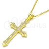 Sterling Silver Pendant Necklace, Cross Design, with White Cubic Zirconia, Polished, Golden Finish, 04.336.0124.2.16 (01 MM Thickness, 16 Inches Length)