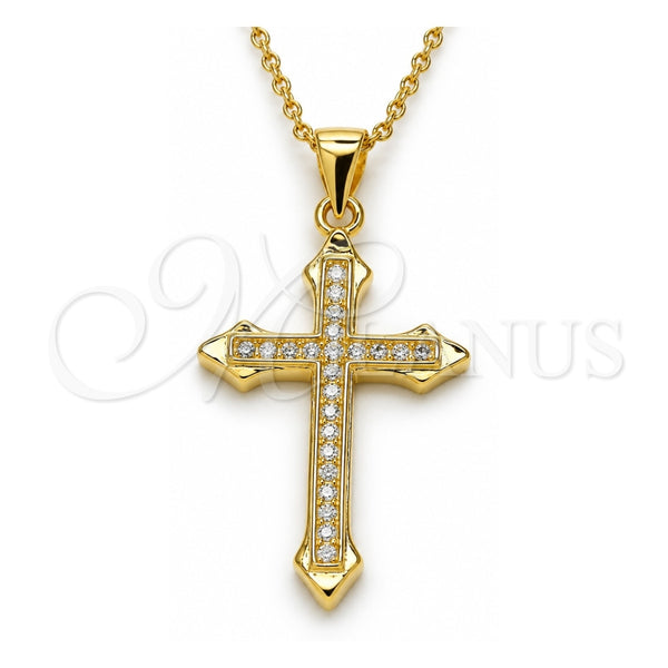 Sterling Silver Pendant Necklace, Cross Design, with White Cubic Zirconia, Polished, Golden Finish, 04.336.0124.2.16 (01 MM Thickness, 16 Inches Length)