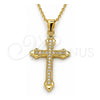 Sterling Silver Pendant Necklace, Cross Design, with White Cubic Zirconia, Polished, Golden Finish, 04.336.0124.2.16 (01 MM Thickness, 16 Inches Length)