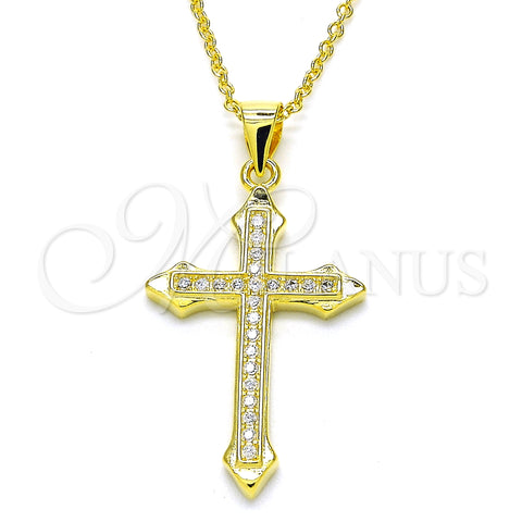 Sterling Silver Pendant Necklace, Cross Design, with White Cubic Zirconia, Polished, Golden Finish, 04.336.0124.2.16 (01 MM Thickness, 16 Inches Length)