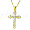 Sterling Silver Pendant Necklace, Cross Design, with White Cubic Zirconia, Polished, Golden Finish, 04.336.0124.2.16 (01 MM Thickness, 16 Inches Length)