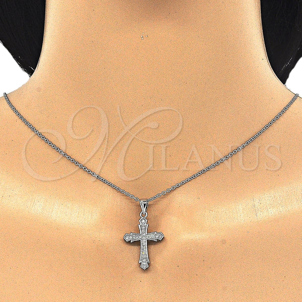 Sterling Silver Necklace — Pendant Necklace Cross Design with White Micro Pave — alternate product view — SKU 125868 | Plata 925 collar — Pendant Necklace cruz diseño with blanco Micro Pave — SKU 125868
