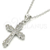 Sterling Silver Pendant Necklace, Cross Design, with White Micro Pave, Polished, Rhodium Finish, 04.336.0125.16 (01 MM Thickness, 16 Inches Length)