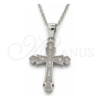 Sterling Silver Pendant Necklace, Cross Design, with White Micro Pave, Polished, Rhodium Finish, 04.336.0125.16 (01 MM Thickness, 16 Inches Length)