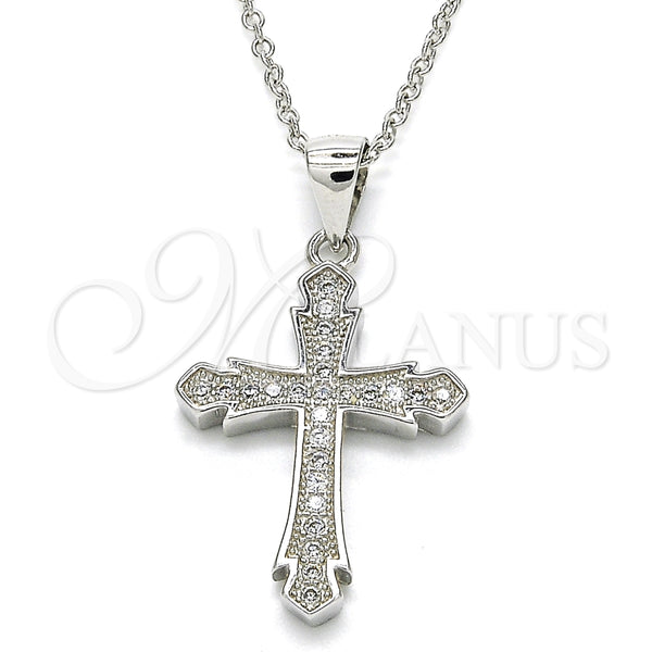Sterling Silver Necklace — Pendant Necklace Cross Design with White Micro Pave — main product view — SKU 125868 | Plata 925 collar — Pendant Necklace cruz diseño with blanco Micro Pave — SKU 125868