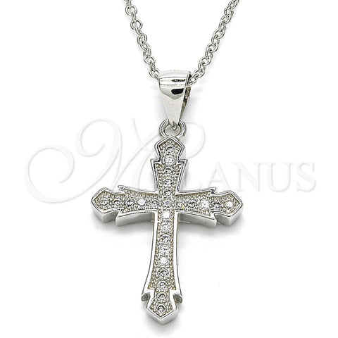 Sterling Silver Pendant Necklace, Cross Design, with White Micro Pave, Polished, Rhodium Finish, 04.336.0125.16 (01 MM Thickness, 16 Inches Length)