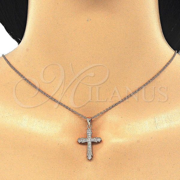 Sterling Silver Necklace — Pendant Necklace Cross Design with White Micro Pave — alternate product view — SKU 125869 | Plata 925 collar — Pendant Necklace cruz diseño with blanco Micro Pave — SKU 125869