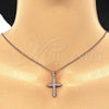 Sterling Silver Pendant Necklace, Cross Design, with White Micro Pave, Polished, Rose Gold Finish, 04.336.0125.1.16 (01 MM Thickness, 16 Inches Length)