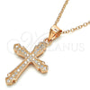 Sterling Silver Pendant Necklace, Cross Design, with White Micro Pave, Polished, Rose Gold Finish, 04.336.0125.1.16 (01 MM Thickness, 16 Inches Length)