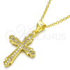 Sterling Silver Pendant Necklace, Cross Design, with White Micro Pave, Polished, Golden Finish, 04.336.0125.2.16 (01 MM Thickness, 16 Inches Length)