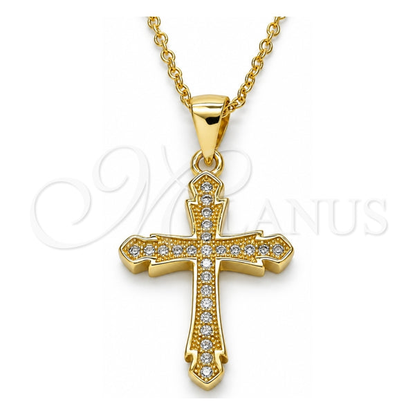 Sterling Silver Pendant Necklace, Cross Design, with White Micro Pave, Polished, Golden Finish, 04.336.0125.2.16 (01 MM Thickness, 16 Inches Length)