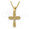 Sterling Silver Pendant Necklace, Cross Design, with White Micro Pave, Polished, Golden Finish, 04.336.0125.2.16 (01 MM Thickness, 16 Inches Length)