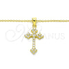 Sterling Silver Pendant Necklace, Cross Design, with White Cubic Zirconia, Polished, Golden Finish, 04.336.0126.2.16 (02 MM Thickness, 16 Inches Length)