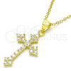 Sterling Silver Pendant Necklace, Cross Design, with White Cubic Zirconia, Polished, Golden Finish, 04.336.0126.2.16 (02 MM Thickness, 16 Inches Length)
