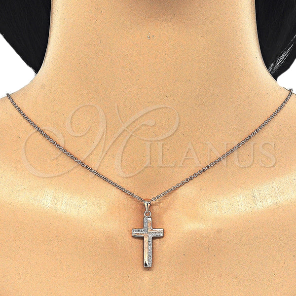 Sterling Silver Necklace — Pendant Necklace Cross Design with White Micro Pave — alternate product view — SKU 125875 | Plata 925 collar — Pendant Necklace cruz diseño with blanco Micro Pave — SKU 125875