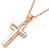 Sterling Silver Pendant Necklace, Cross Design, with White Micro Pave, Polished, Rose Gold Finish, 04.336.0127.1.16 (02 MM Thickness, 16 Inches Length)