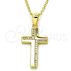 Sterling Silver Pendant Necklace, Cross Design, with White Micro Pave, Polished, Golden Finish, 04.336.0127.2.16 (02 MM Thickness, 16 Inches Length)
