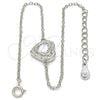 Sterling Silver Fancy Bracelet, Heart Design, with White Cubic Zirconia and White Crystal, Polished, Rhodium Finish, 03.336.0036.07 (01 MM Thickness, 7 Inches Length)