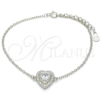 Sterling Silver Fancy Bracelet, Heart Design, with White Cubic Zirconia and White Crystal, Polished, Rhodium for wholesale, main product view