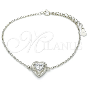 Sterling Silver Bracelet — Fancy Bracelet Heart Design with White Cubic Zirconia — main product view — SKU 125892 | Plata 925 brazalete — elegante Bracelet corazón diseño with blanco Cubic Zirconia — SKU 125892