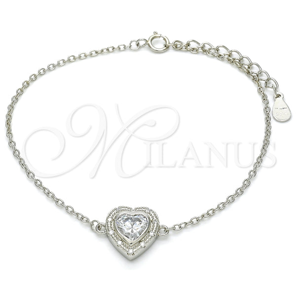 Sterling Silver Bracelet — Fancy Bracelet Heart Design with White Cubic Zirconia — main product view — SKU 125892 | Plata 925 brazalete — elegante Bracelet corazón diseño with blanco Cubic Zirconia — SKU 125892