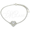 Sterling Silver Fancy Bracelet, Heart Design, with White Cubic Zirconia and White Crystal, Polished, Rhodium Finish, 03.336.0036.07 (01 MM Thickness, 7 Inches Length)