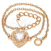 Sterling Silver Fancy Bracelet, Heart Design, with White Cubic Zirconia, Polished, Rose Gold Finish, 03.336.0036.1.07 (01 MM Thickness, 7 Inches Length)