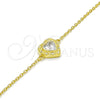 Sterling Silver Fancy Bracelet, Heart Design, with White Cubic Zirconia, Polished, Golden Finish, 03.336.0036.2.07 (01 MM Thickness, 7 Inches Length)