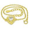 Sterling Silver Fancy Bracelet, Heart Design, with White Cubic Zirconia, Polished, Golden Finish, 03.336.0036.2.07 (01 MM Thickness, 7 Inches Length)