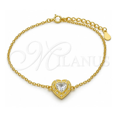 Sterling Silver Fancy Bracelet, Heart Design, with White Cubic Zirconia, Polished, Golden Finish, 03.336.0036.2.07 (01 MM Thickness, 7 Inches Length)