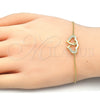 Sterling Silver Fancy Bracelet, Heart Design, with White Micro Pave, Polished, Golden Finish, 03.336.0025.2.07 (01 MM Thickness, 7 Inches Length)