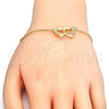Sterling Silver Fancy Bracelet, Heart Design, with White Micro Pave, Polished, Golden Finish, 03.336.0025.2.07 (01 MM Thickness, 7 Inches Length)