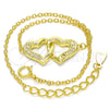 Sterling Silver Fancy Bracelet, Heart Design, with White Micro Pave, Polished, Golden Finish, 03.336.0025.2.07 (01 MM Thickness, 7 Inches Length)