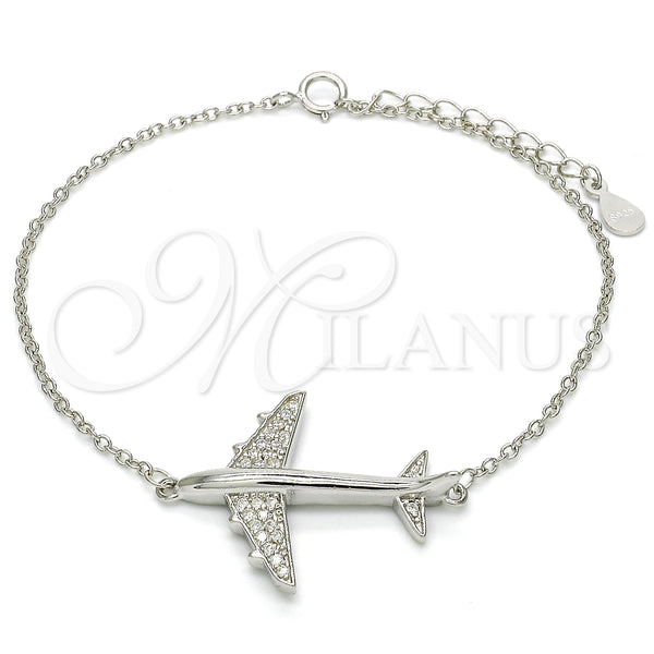 Sterling Silver Fancy Bracelet, with White Cubic Zirconia, Polished, Rhodium Finish, 03.336.0037.07 (01 MM Thickness, 7 Inches Length)