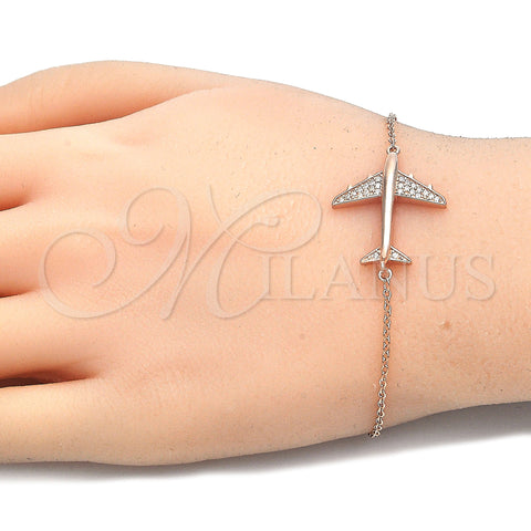 Sterling Silver Fancy Bracelet, with White Cubic Zirconia, Polished, Rose Gold Finish, 03.336.0037.1.07 (01 MM Thickness, 7 Inches Length)