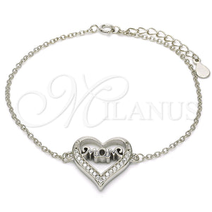 Sterling Silver Bracelet — Fancy Bracelet Mom and Heart Design with White — main product view — SKU 125900 | Plata 925 brazalete — elegante Bracelet Mom and corazón diseño with blanco — SKU 125900
