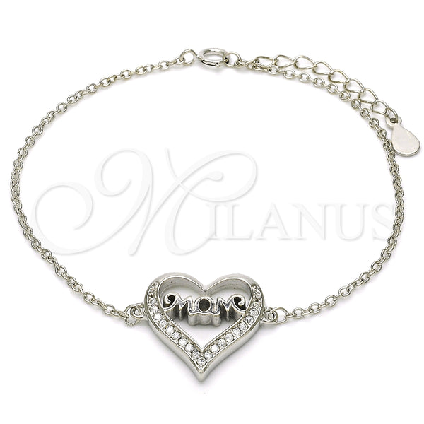 Sterling Silver Bracelet — Fancy Bracelet Mom and Heart Design with White — main product view — SKU 125900 | Plata 925 brazalete — elegante Bracelet Mom and corazón diseño with blanco — SKU 125900