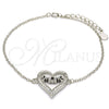 Sterling Silver Fancy Bracelet, Mom and Heart Design, with White Cubic Zirconia, Polished, Rhodium Finish, 03.336.0038.07 (01 MM Thickness, 7 Inches Length)