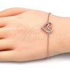 Sterling Silver Fancy Bracelet, Heart and Mom Design, with White Cubic Zirconia, Polished, Rose Gold Finish, 03.336.0038.1.07 (01 MM Thickness, 7 Inches Length)
