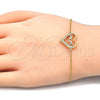 Sterling Silver Fancy Bracelet, Heart and Mom Design, with White Cubic Zirconia, Polished, Golden Finish, 03.336.0038.2.07 (01 MM Thickness, 7 Inches Length)