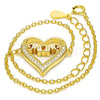 Sterling Silver Fancy Bracelet, Heart and Mom Design, with White Cubic Zirconia, Polished, Golden Finish, 03.336.0038.2.07 (01 MM Thickness, 7 Inches Length)