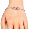 Sterling Silver Fancy Bracelet, Infinite and Love Design, with White Cubic Zirconia, Polished, Rhodium Finish, 03.336.0039.07 (01 MM Thickness, 7 Inches Length)