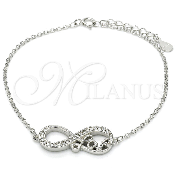 Sterling Silver Bracelet — Fancy Bracelet Infinite and Love Design with White — main product view — SKU 125903 | Plata 925 brazalete — elegante Bracelet Infinite and Love diseño with blanco — SKU 125903